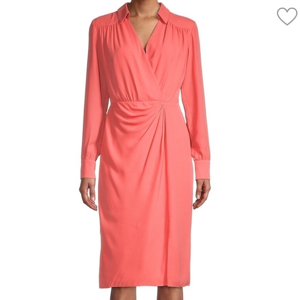 Mikael Aghal | Wrap Inspired Sheath Dress In Salmon Size 6 NEW